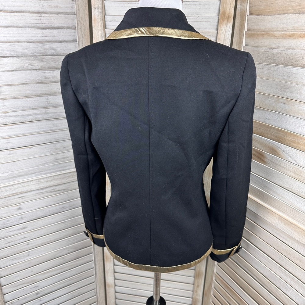 Vintage Valentino Boutique Military Gold Lame Trim Black Blazer Jacket Size 4 - Picture 7 of 9